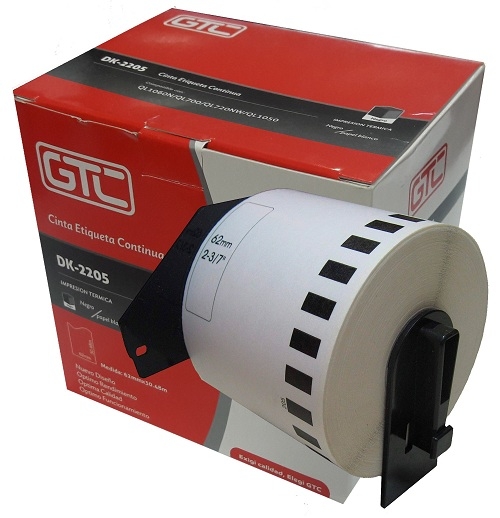 Rollo etiqueta continua BROTHER DK 2205 cinta 62mm x 30,48 mts.. ( negra )